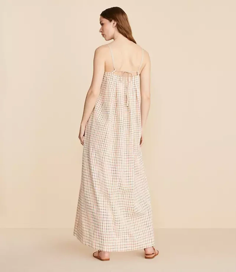 Lou & Grey Plaid Pleated Maxi Pocket Dress