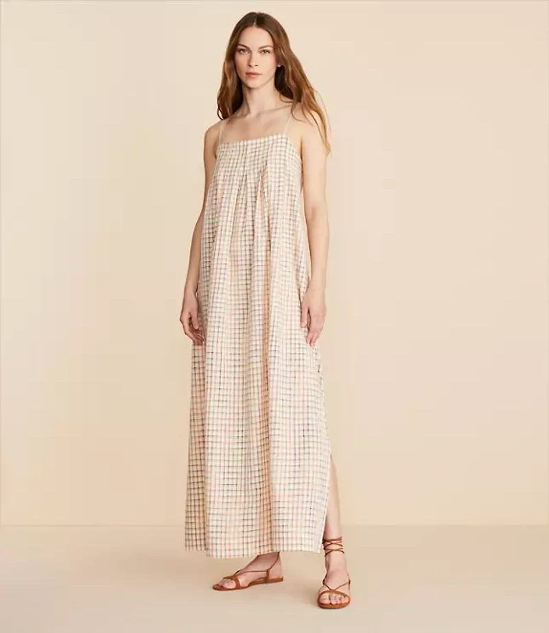 Lou & Grey Plaid Pleated Maxi Pocket Dress