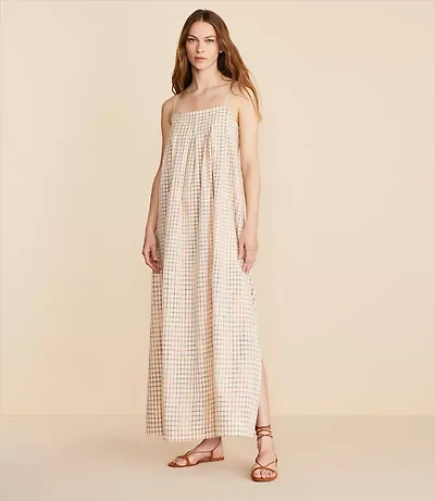 Lou & Grey Plaid Pleated Maxi Pocket Dress