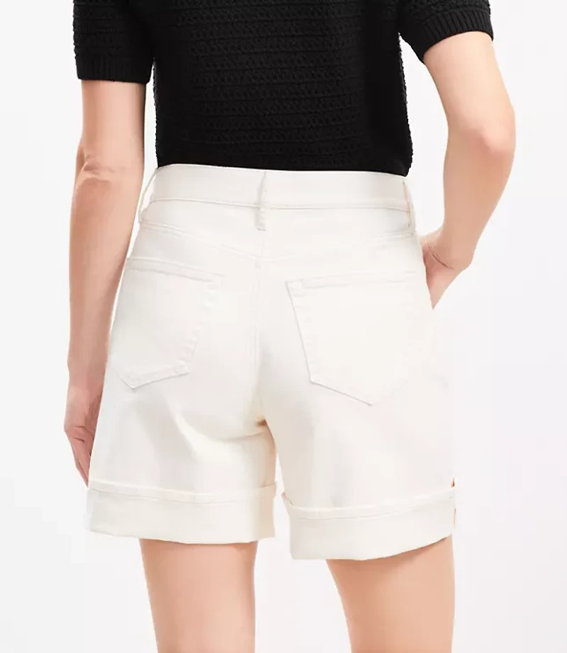 Petite A-Line High Rise Denim Shorts in Ivory