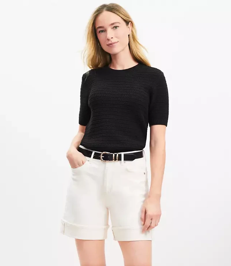 Petite A-Line High Rise Denim Shorts in Ivory