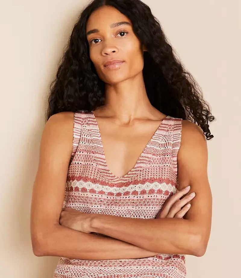Lou & Grey Mixed Stripe Double V Sweater Tank Top