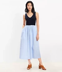 Striped Mixed Media Midi Pocket Dress