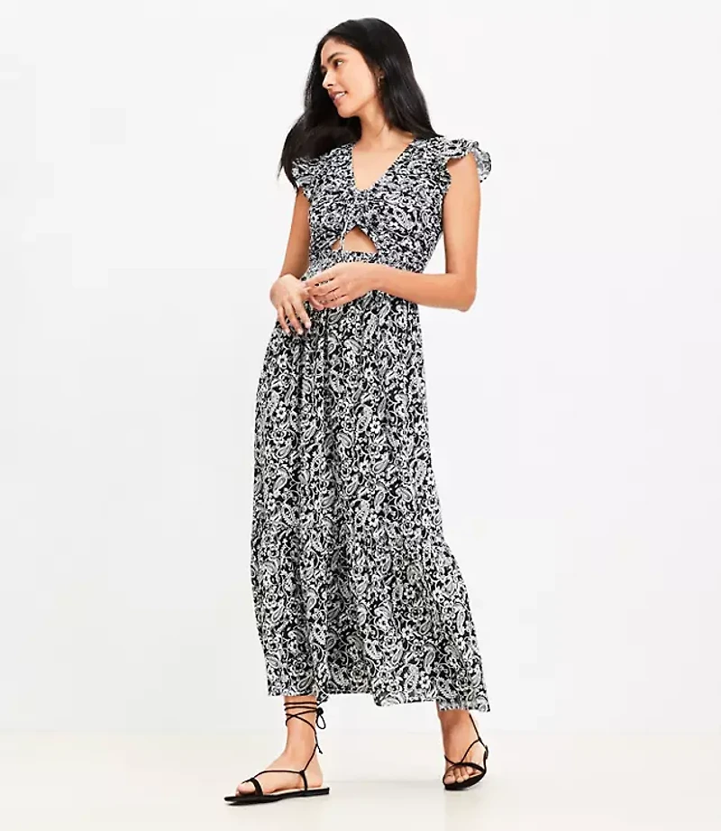 Petite LOFT Beach Paisley Cutout Tiered Maxi Dress