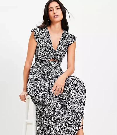 Petite LOFT Beach Paisley Cutout Tiered Maxi Dress