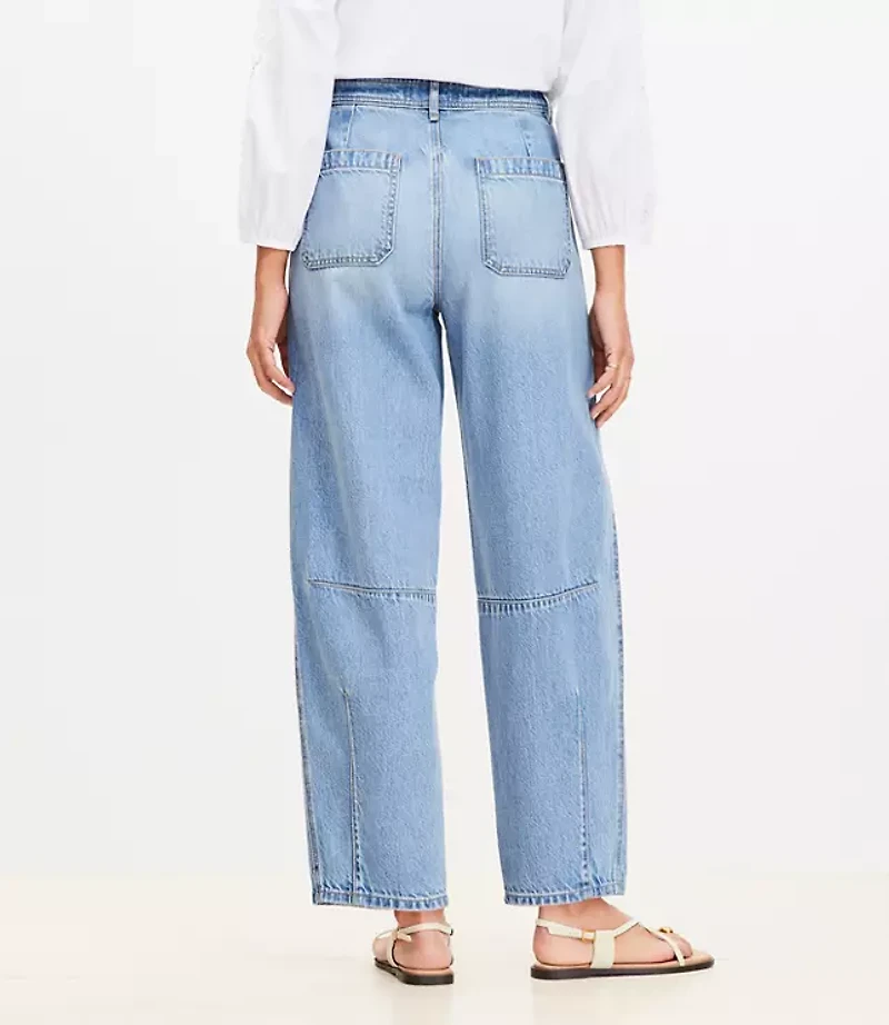 Petite High Rise Barrel Jeans in Light Vintage Indigo Wash
