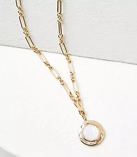 Modern Mother Of Pearl Circle Pendant Necklace
