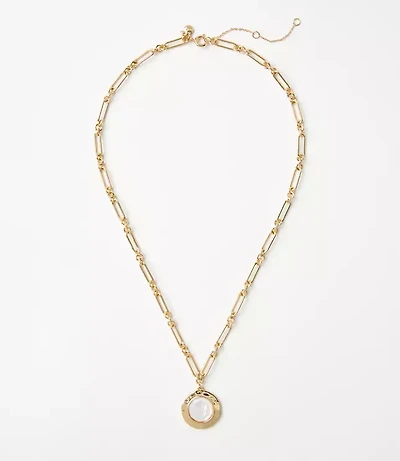 Modern Mother Of Pearl Circle Pendant Necklace