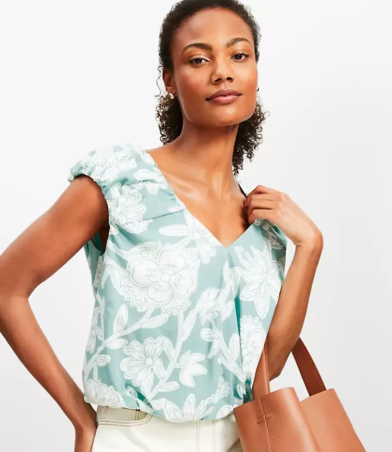 Petite Floral V-Neck Bubble Hem Top