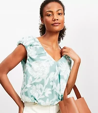 Petite Floral V-Neck Bubble Hem Top