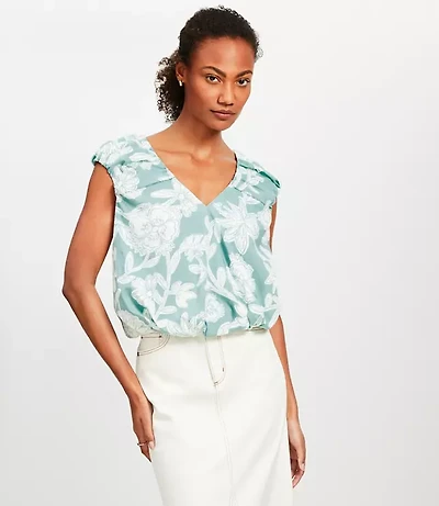 Petite Floral V-Neck Bubble Hem Top