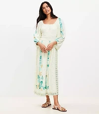 Petite Border Floral Smocked Waist Midi Dress