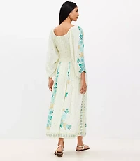 Petite Border Floral Smocked Waist Midi Dress