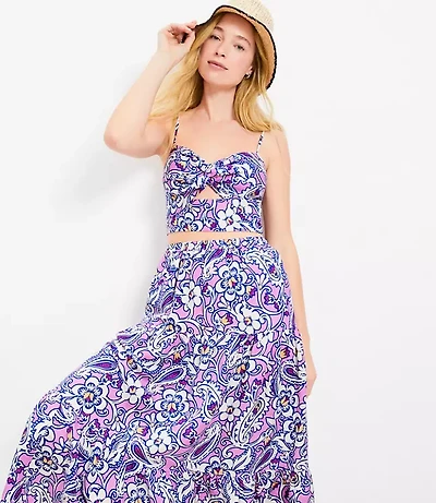 Petite LOFT Beach Paisley Linen Blend Cutout Tank Top