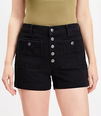 Petite Patch Pocket High Rise Denim Shorts in Classic Black Wash