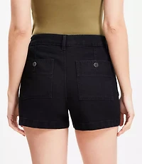 Petite Patch Pocket High Rise Denim Shorts in Classic Black Wash