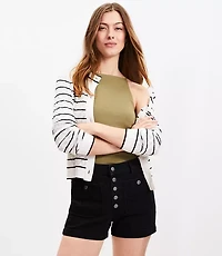 Petite Patch Pocket High Rise Denim Shorts in Classic Black Wash