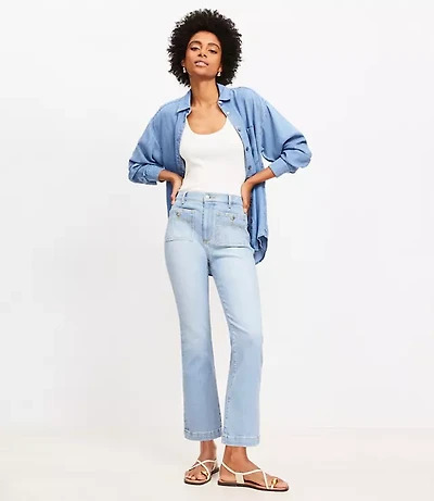 Petite Patch Pocket Kick Crop Jeans Bright Vintage Wash