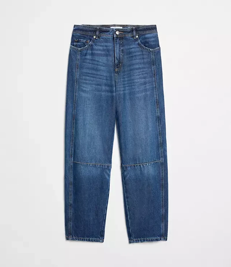 Petite Curvy High Rise Barrel Jeans Dark Wash