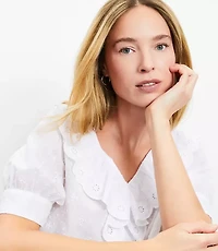 Clip Eyelet Ruffle Puff Sleeve Blouse