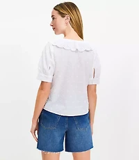Clip Eyelet Ruffle Puff Sleeve Blouse