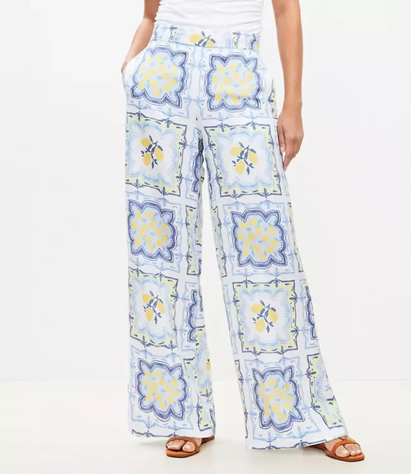 Lemon Pull On Wide Leg Pants in Linen Blend