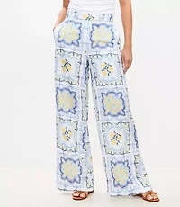 Lemon Pull On Wide Leg Pants in Linen Blend