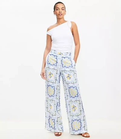 Lemon Pull On Wide Leg Pants in Linen Blend