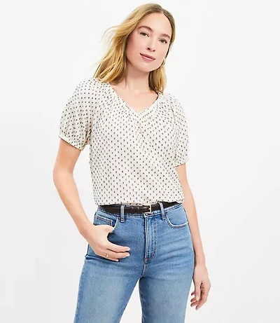 Petite Clip Mixed Media V-Neck Top