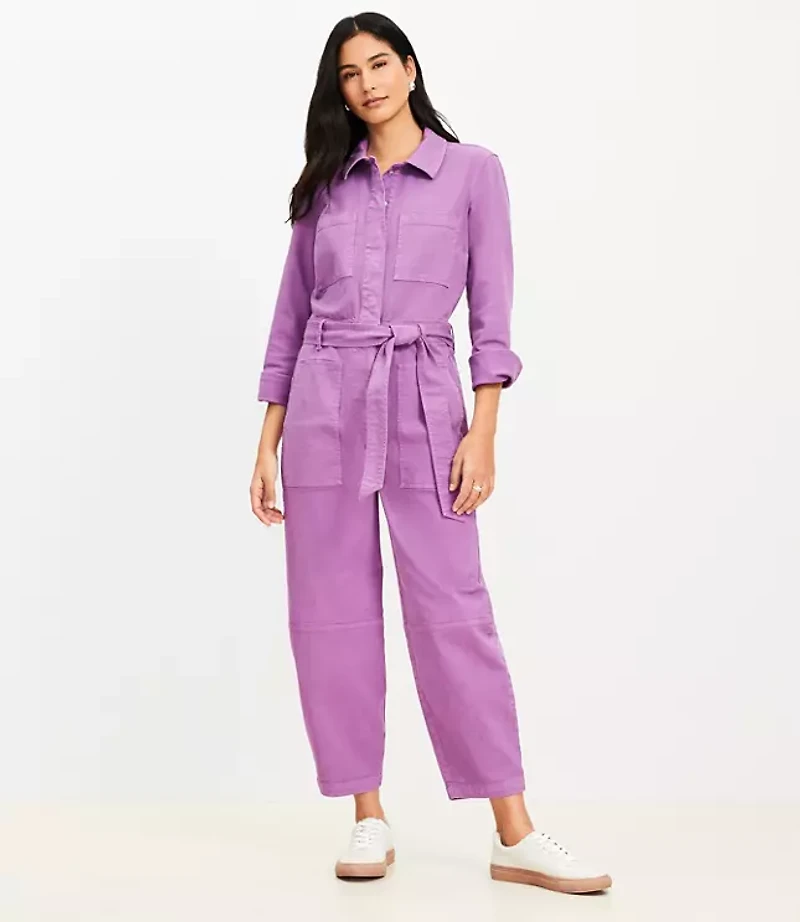 Petite Denim Utility Jumpsuit Moody Magenta