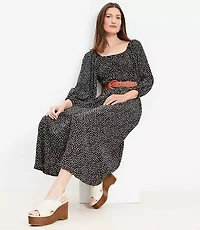 Petite Dotted Smocked Waist Midi Dress