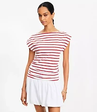 Stripe Ruched Boatneck Pocket Tee