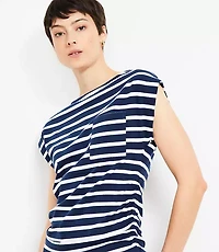 Stripe Ruched Boatneck Pocket Tee