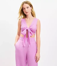 LOFT Beach Linen Blend Tie Front Top