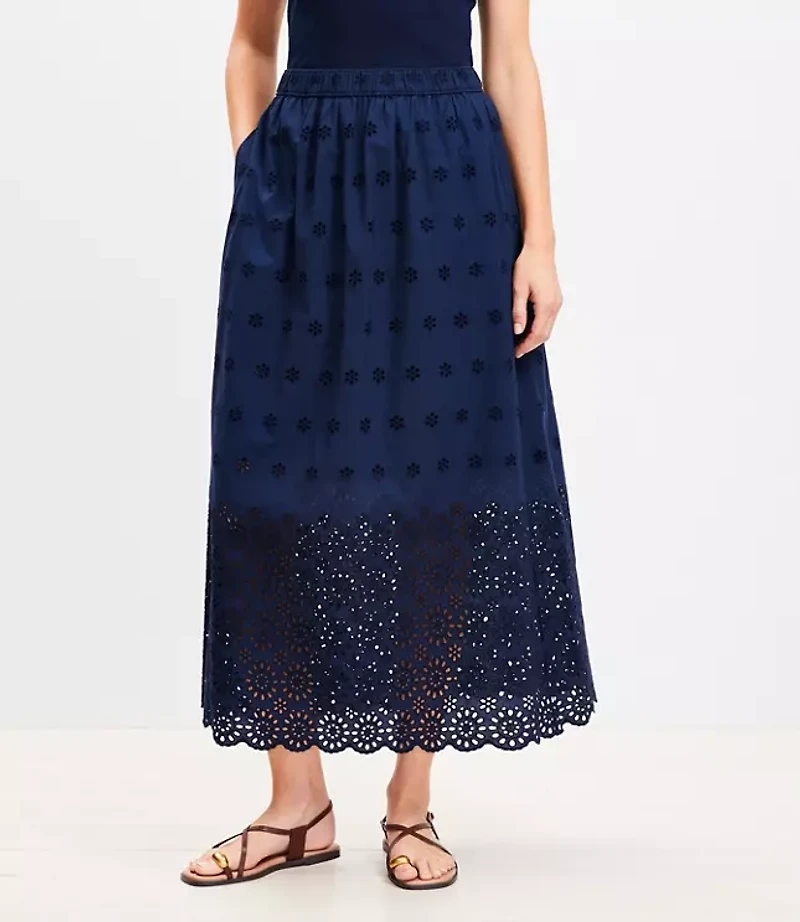 Petite Eyelet Midi Pocket Skirt