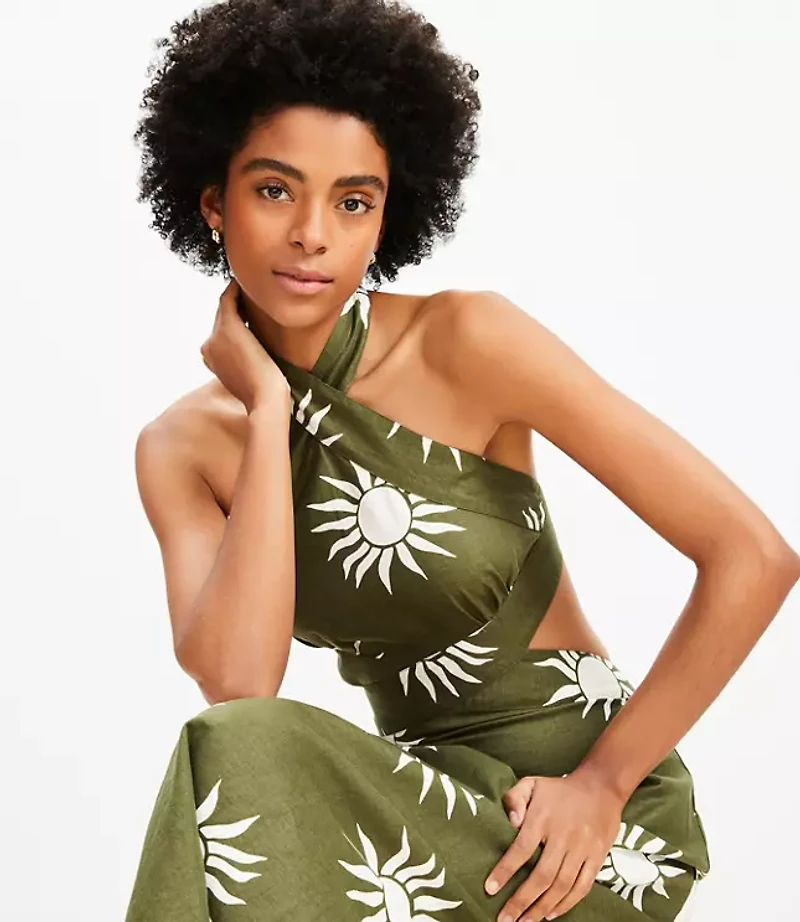 LOFT Beach Sunny Linen Cotton Cutout Midi Halter Dress