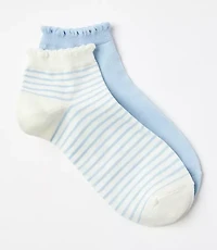 Stripe & Solid Scalloped Ankle Sock Set