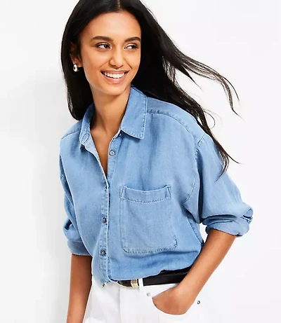 Petite Chambray Everyday Oversized Pocket Shirt