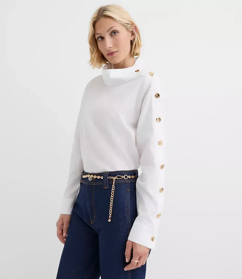 Button Sleeve Mock Neck Shirt