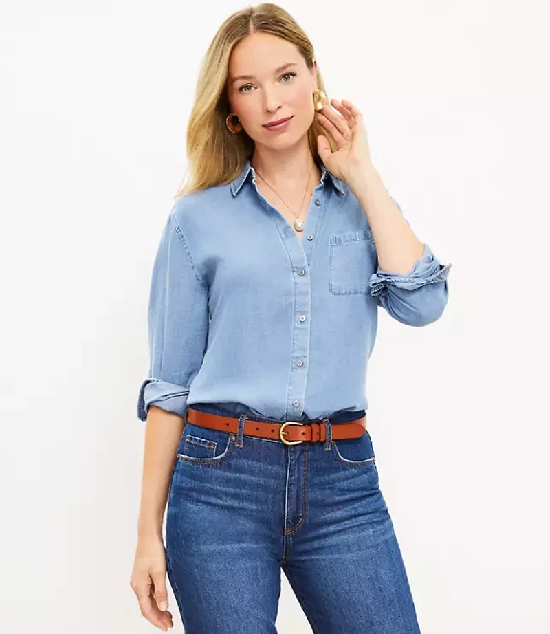 Petite Chambray Everyday Relaxed Pocket Shirt