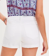 Mid Rise Denim Roll Shorts White