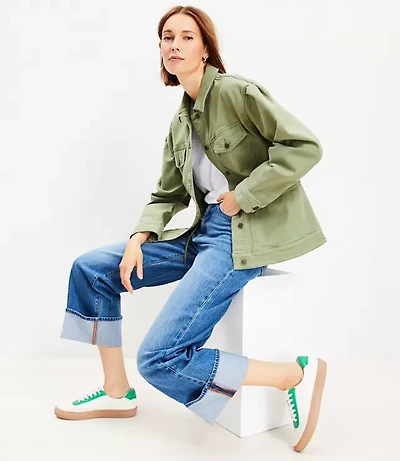 Puff Sleeve Drawstring Denim Jacket