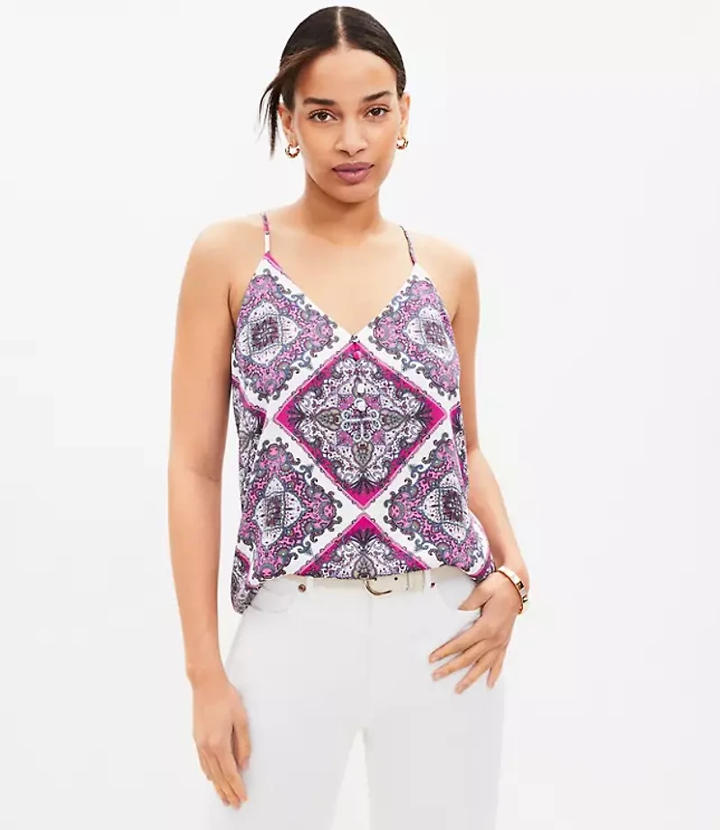 Geo Covered Button Strappy Cami