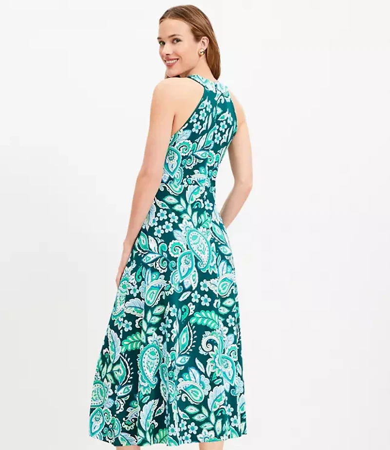 Paisley Keyhole Halter Midi Dress