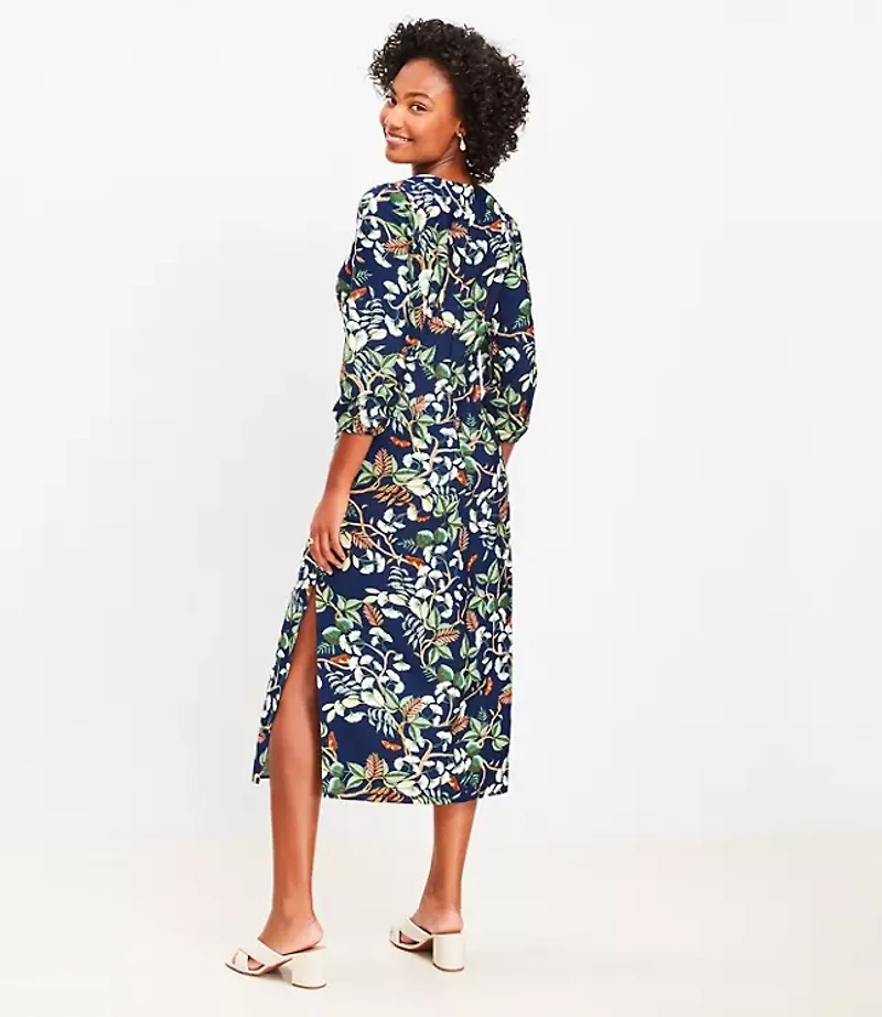Leafed Tie Front Midi Dress