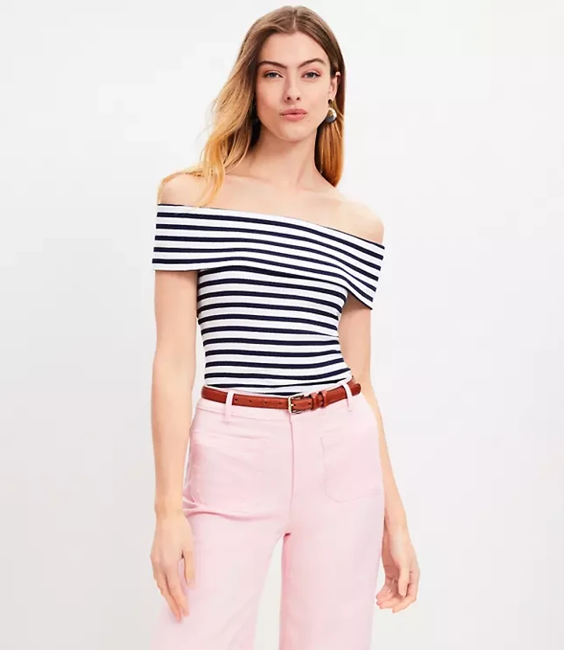 Stripe Ribbed Off The Shoulder Top