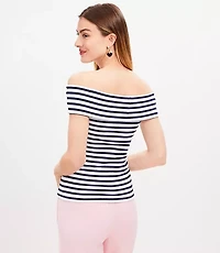Stripe Ribbed Off The Shoulder Top