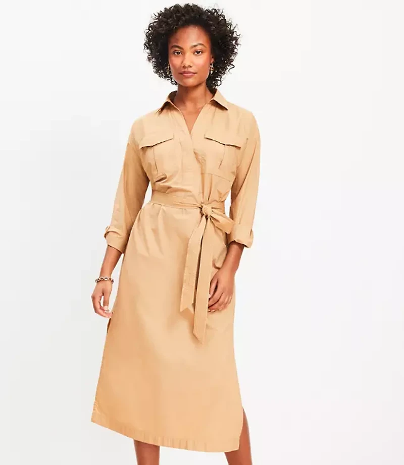 Belted Pocket Midi Shirtdress