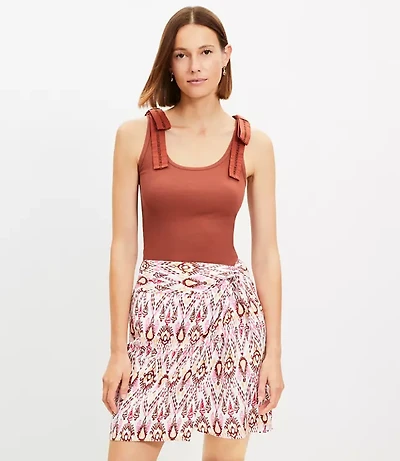 Ikat Linen Blend Twist Sarong Mini Skirt