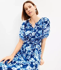 Petite Corfu Weekend Puff Sleeve Midi Dress